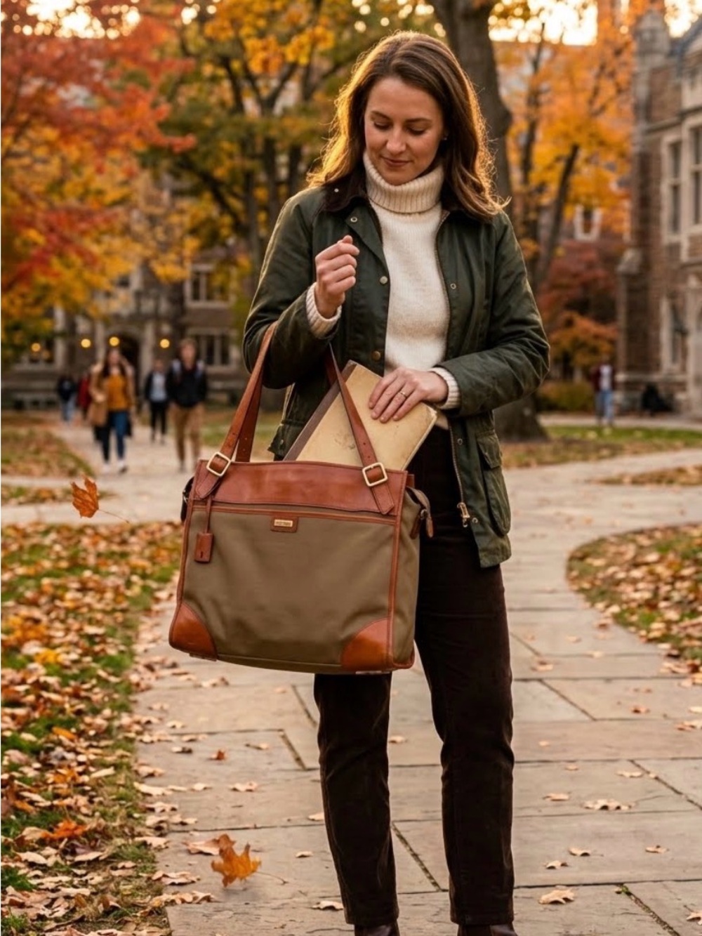 Hartmann Tan Canvas & Cognac Leather Messenger Bag